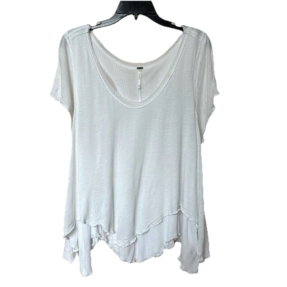 Free People Top Sm Tee Pullover Layer White Flowy Shabby Chic Boho Peasant